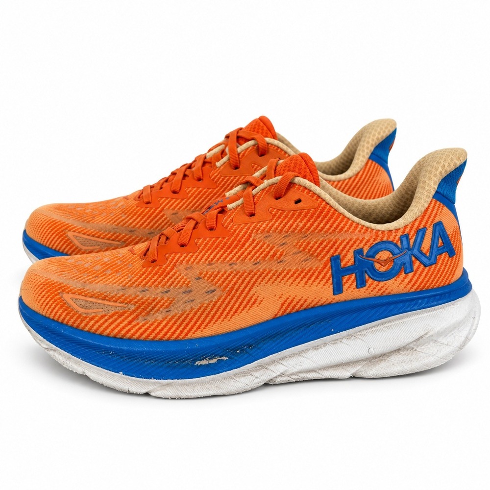 Hoka Clifton 9 Mens 10 Orange Blue Running Shoes 1127895 VOIM Sneakers